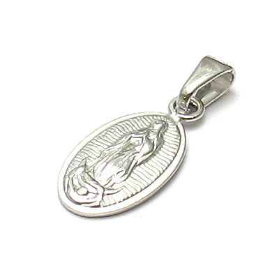 Rhodium Oval Lady of Guadalupe Medal Pendant