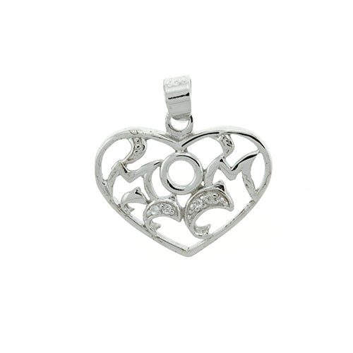 CZ Mom and Dolphin Heart Pendant