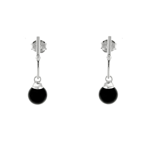 Long Bar CZ and Black Pearl Earrings