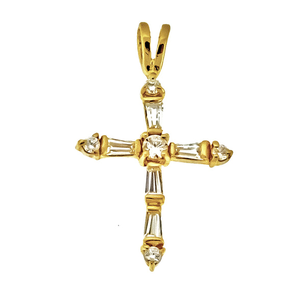 Gold Vermeil CZ Baguette Cross Pendant