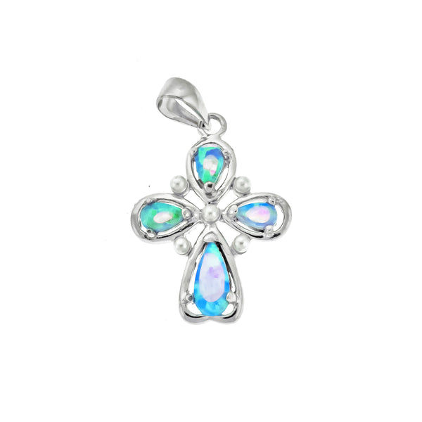 Opal and Pearl Cross Pendant