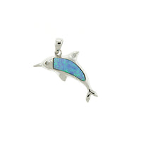 Blue Opal and CZ Dolphin Pendant