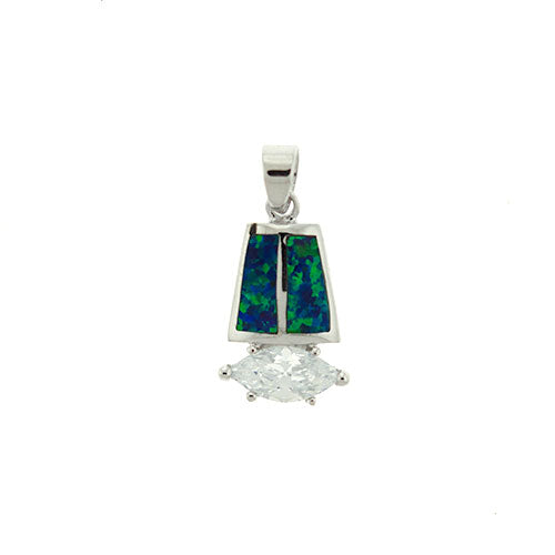 Blue Green Opal with CZ Pendant