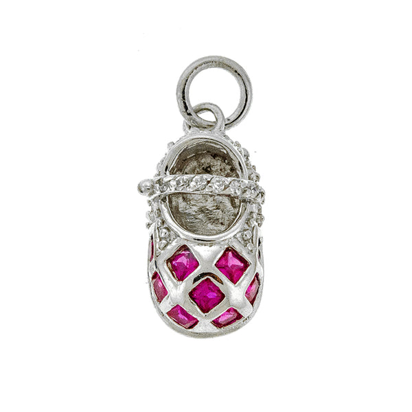 Red Checkered CZ Baby Shoe Pendant