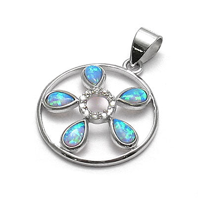 Round Blue Opal Flower Pendant