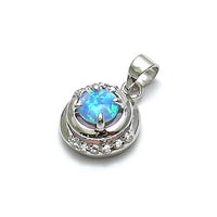 Round Blue Opal and CZ Pendant