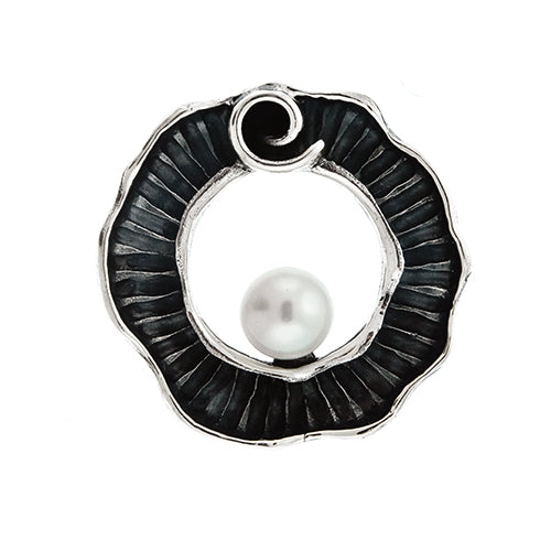 Round Oxidized Pearl Pendant