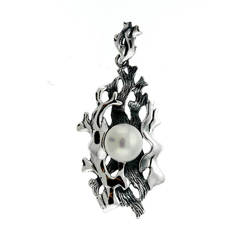 Oxidized Pearl Coral Bed Pendant