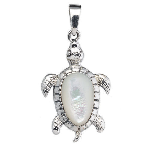White Mother of Pearl Sea Turtle Pendant