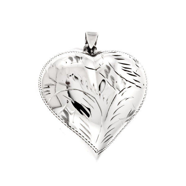 Large Puffed Etched Heart Pendant