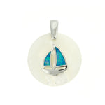 Round Mother of Pearl Blue Opal Sailboat Pendant