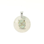 Round Mother of Pearl and White Opal Owl Pendant