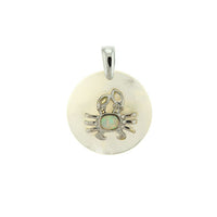 Round Mother of Pearl and White Opal Crab Pendant