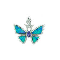 Blue Opal and Amethyst Butterfly Pendant