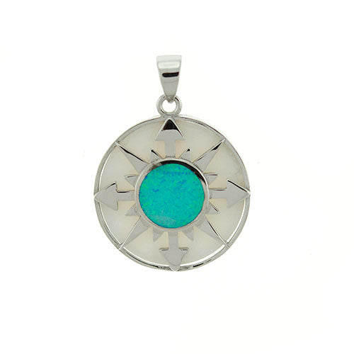 Blue Opal and Mother of Pearl Compass Pendant