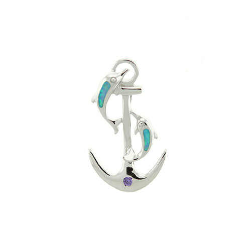 Blue Opal and Amethyst Dolphin Anchor Pendant