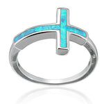 Blue Opal Sideways Cross Ring