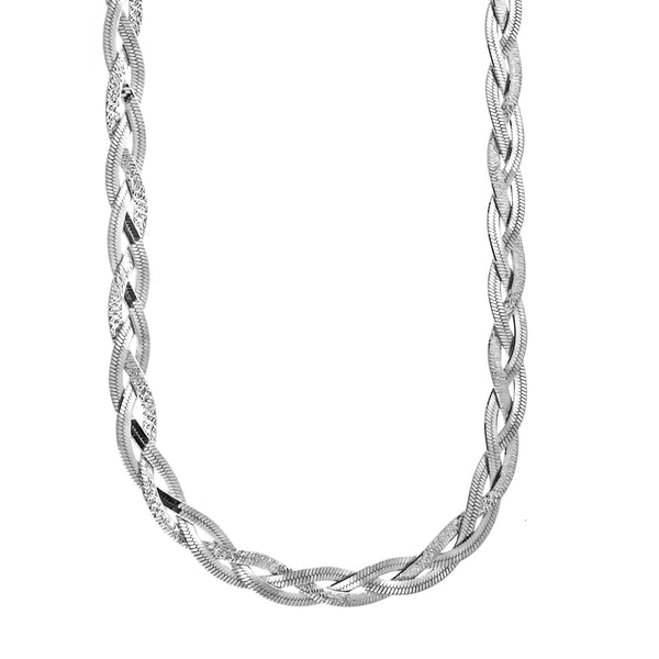 Rhodium Braided Herringbone Chain