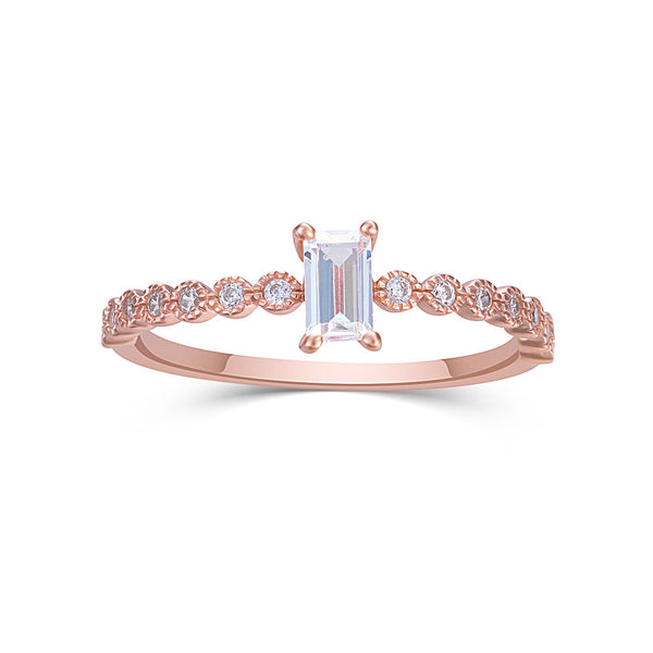 Rose Gold CZ Baguette Stone Ring