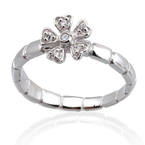 CZ Flower with Bamboo Band Ring
