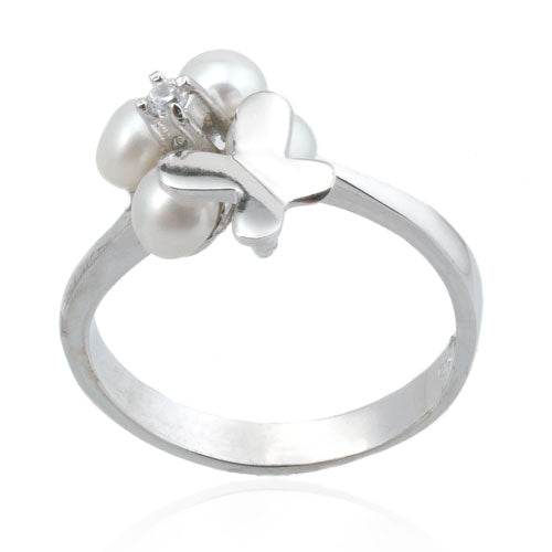 Pearl and CZ Butterfly Ring