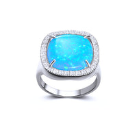 Large Square Opal CZ Halo Ring
