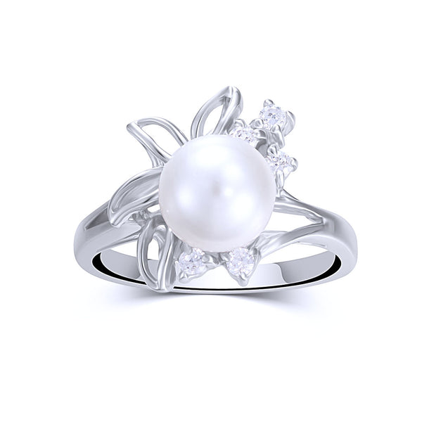 Pearl and CZ Flower Ring