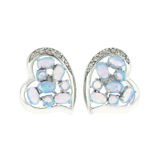 Blue Opal and CZ Heart Earrings