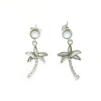 White Moonstone and CZ Palm Tree Earrings