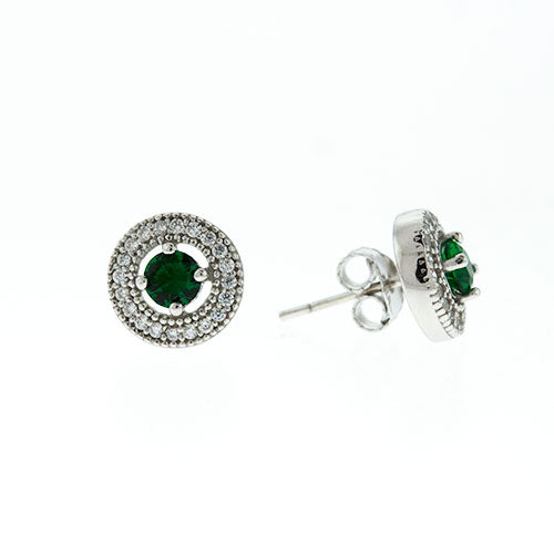 Emerald Micro Pave Halo Earrings